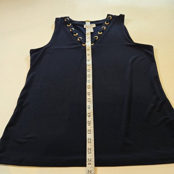 Carmen Marc Valvo Women L Night Life Navy V Neck Gold Rings Sleeveless Coastal E - Picture 8 of 8